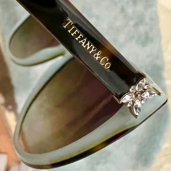 Tiffany & Co Havana Brown and Blue Cat Eye Sunglasses with Crystals 4089B - Picture 4 of 6
